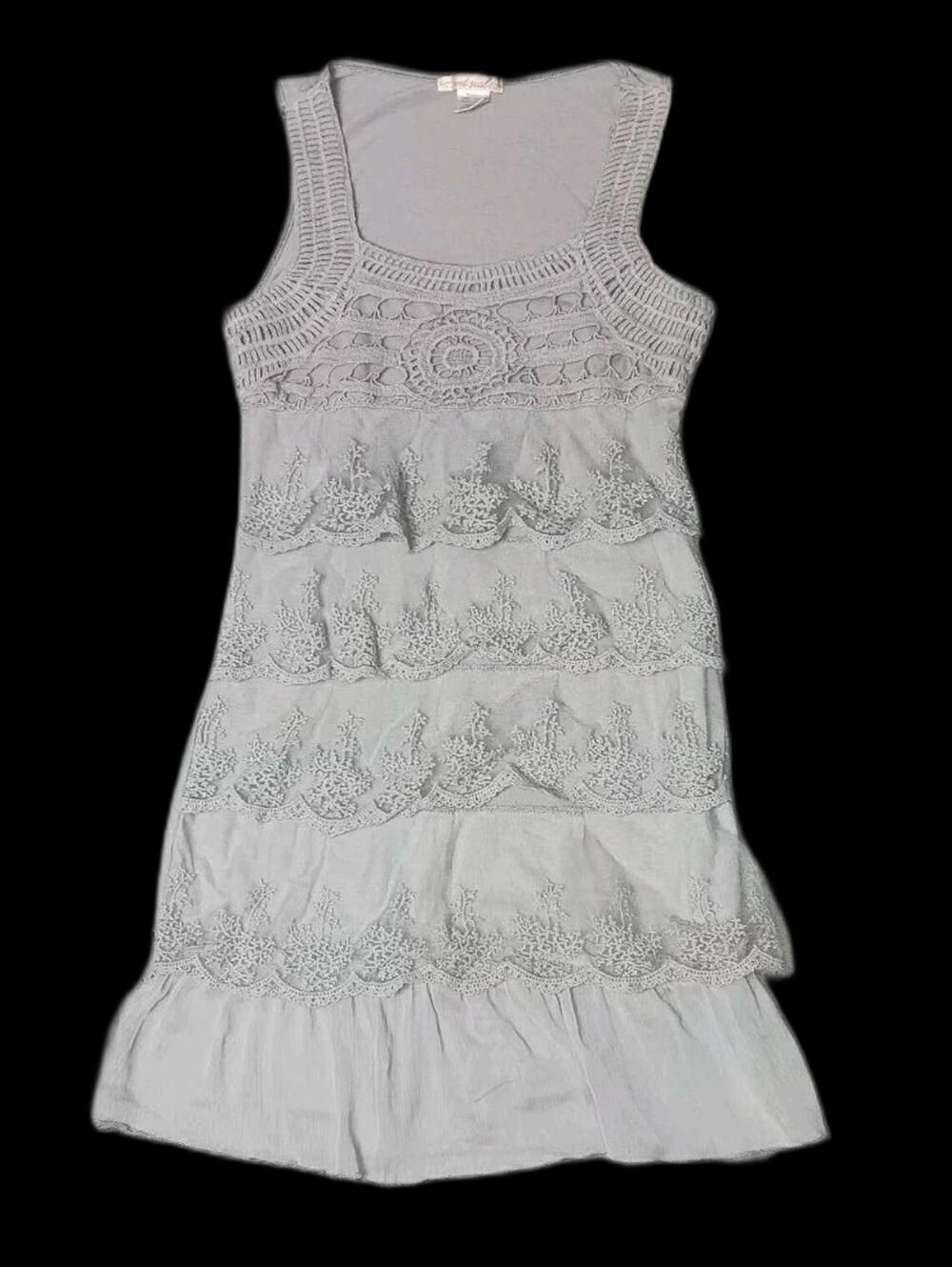 Wet Seal Sleeveless Flapper Style Dress Womens Size XS Grey Gray Crochet Lace...